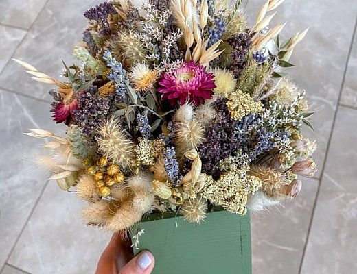 397add994f20f103e0d3683b581665c8 Описание и размеры букета из сухоцветов.