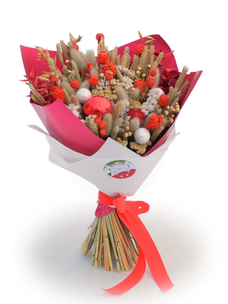 Новогодний букет из сухоцветов красный средний