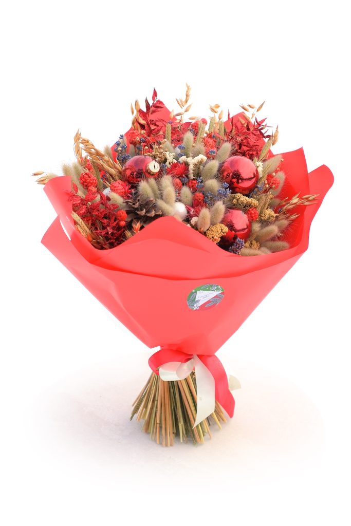 Новогодний букет из сухоцветов красный большой