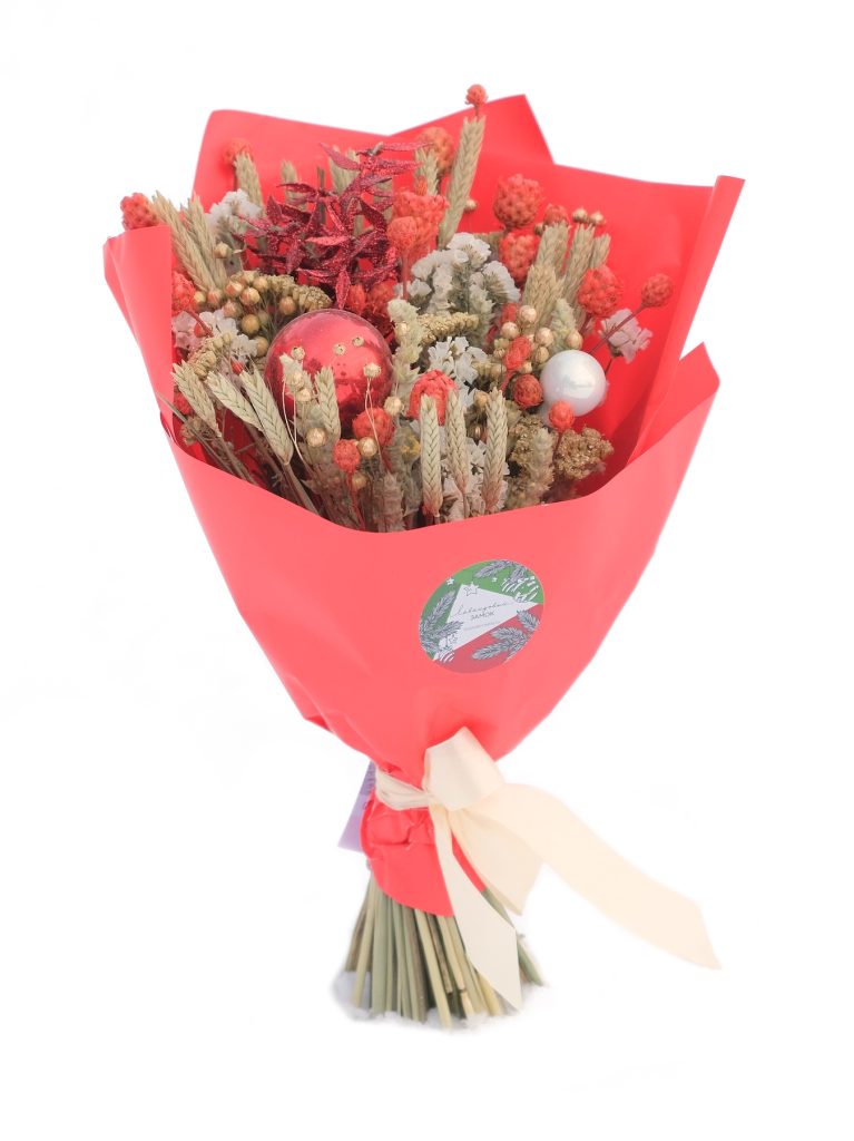 Новогодний букет из сухоцветов красный малый