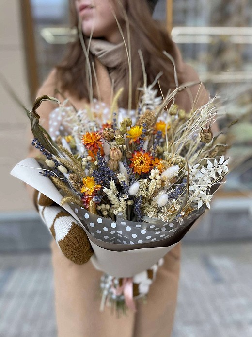 Фото букета из сухоцветов для вазы. 