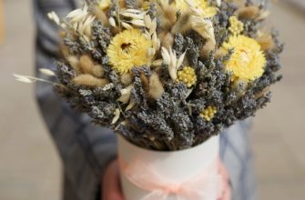 Композиция из сухоцветов с лавандой в шляпной коробке с гелихризумами. 41 8dd00cf8937bd047c4703e014f4a2e6a Описание и размеры композиции.